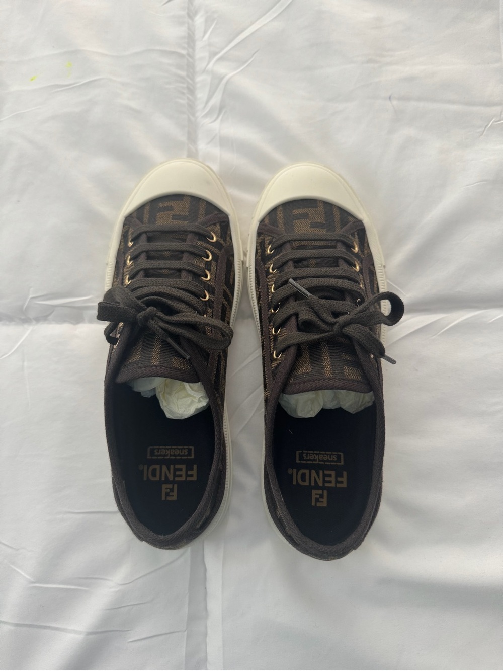 Fendi Brown & Cream Low-Top Logo Sneakers